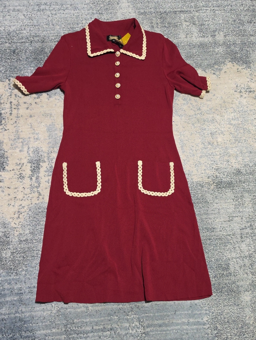 ALEXA ADMOR Women's Burgundy Knit Polo Dress with Contrast Trim Size L. - Picture 2 of 12